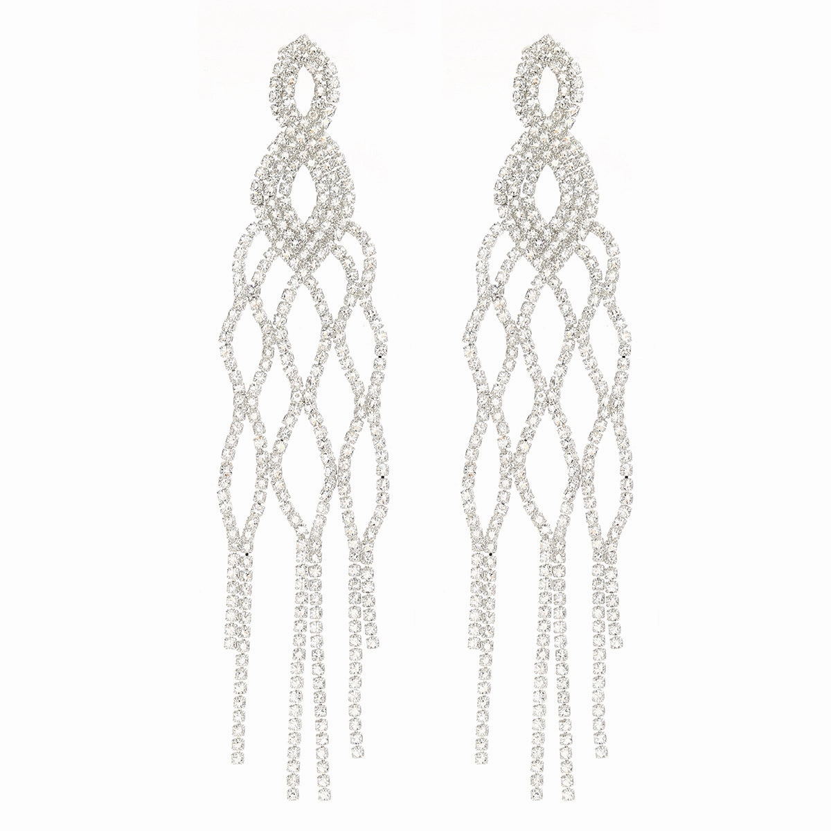 Wholesale Tassel Full Diamond Mesh Exaggerated Claw Chain Long Zircon Earrings