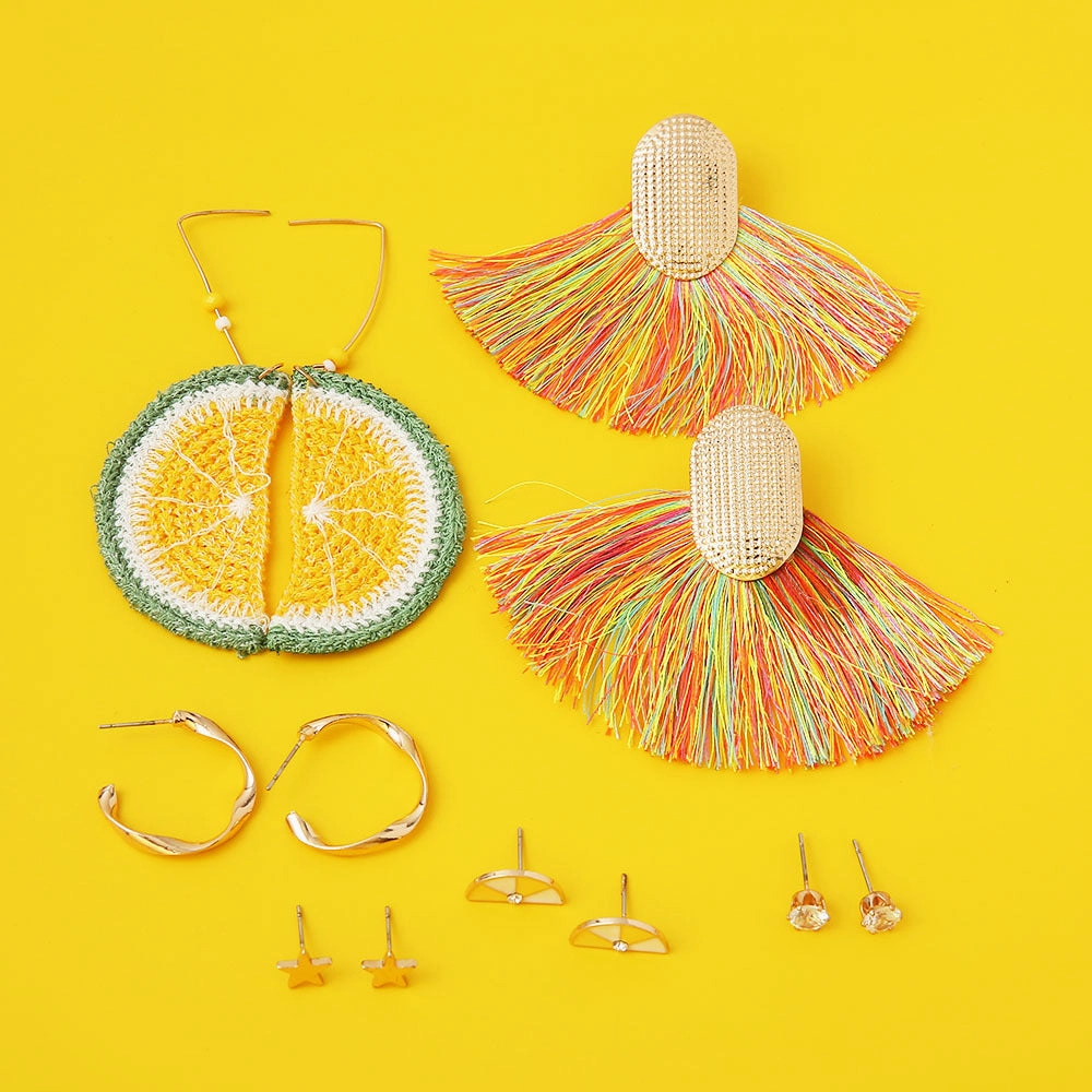 Wholesale Tassel Geometric Exaggerated Versatile Fan-shaped Bohemian Earrings
