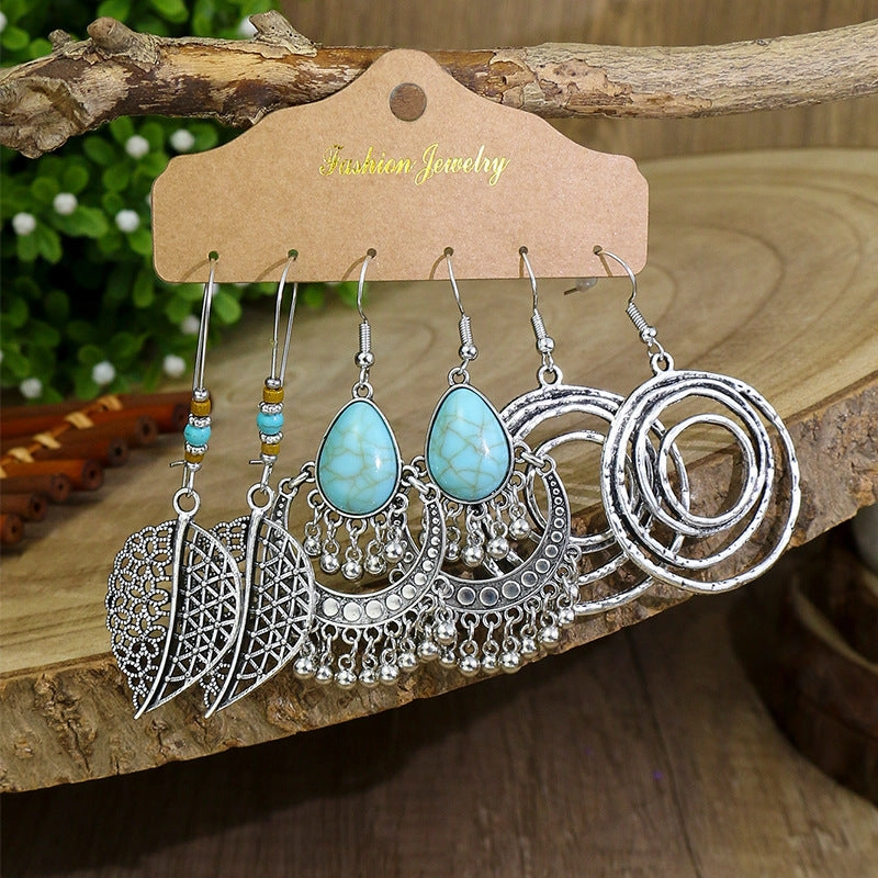 Wholesale Tassel Turquoise Three Pairs Earring Set