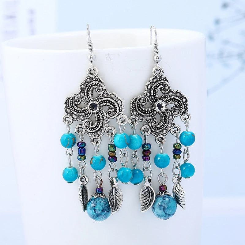 Wholesale Tassel Vintage Earrings Bohemian Long Tassel Carved Earrings