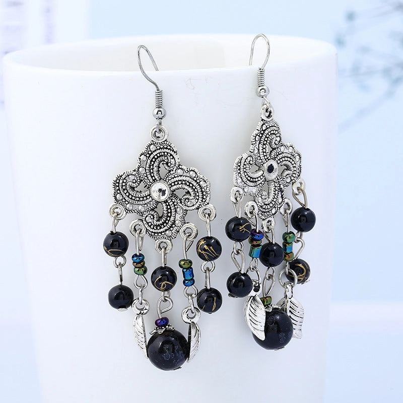Wholesale Tassel Vintage Earrings Bohemian Long Tassel Carved Earrings