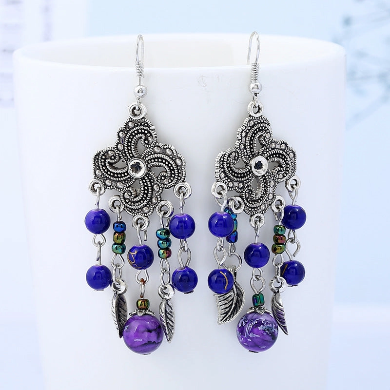 Wholesale Tassel Vintage Earrings Bohemian Long Tassel Carved Earrings