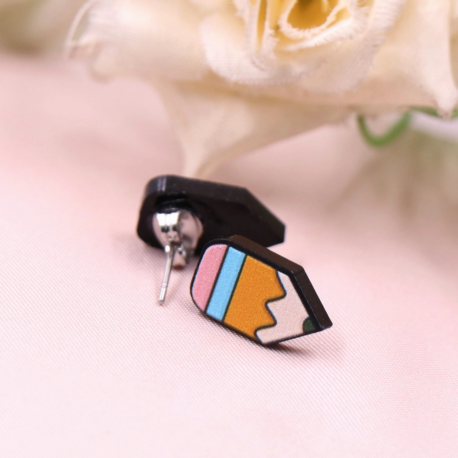 Wholesale Teacher Pencil Rainbow Acrylic Earrings