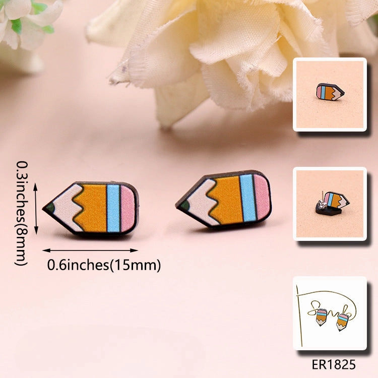 Wholesale Teacher Pencil Rainbow Acrylic Earrings