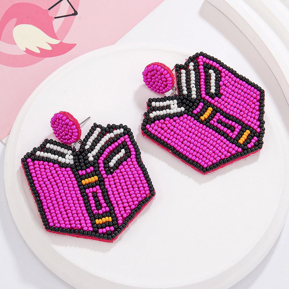 Wholesale Teacher's Day Graduation Season Beads Series Creative Hand-woven Letter Drop Earrings