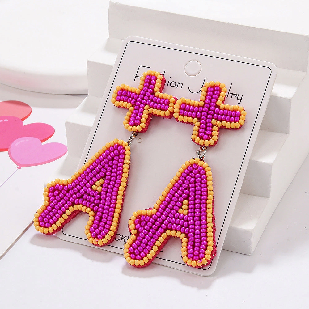 Wholesale Teacher's Day Graduation Season Beads Series Creative Hand-woven Letter Drop Earrings