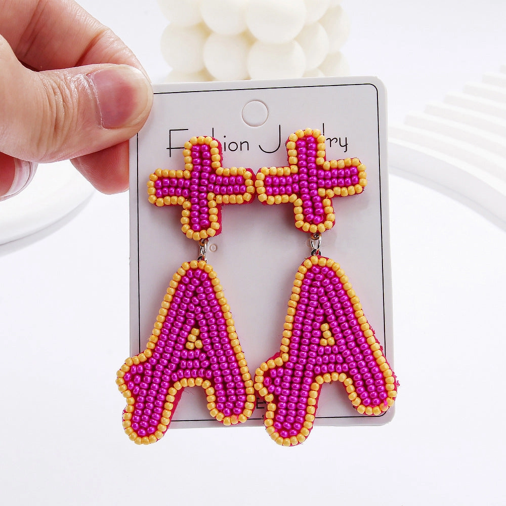 Wholesale Teacher's Day Graduation Season Beads Series Creative Hand-woven Letter Drop Earrings