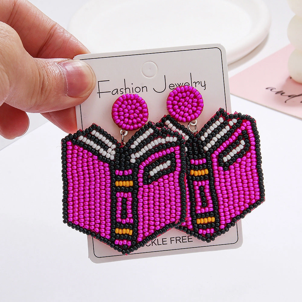 Wholesale Teacher's Day Graduation Season Beads Series Creative Hand-woven Letter Drop Earrings