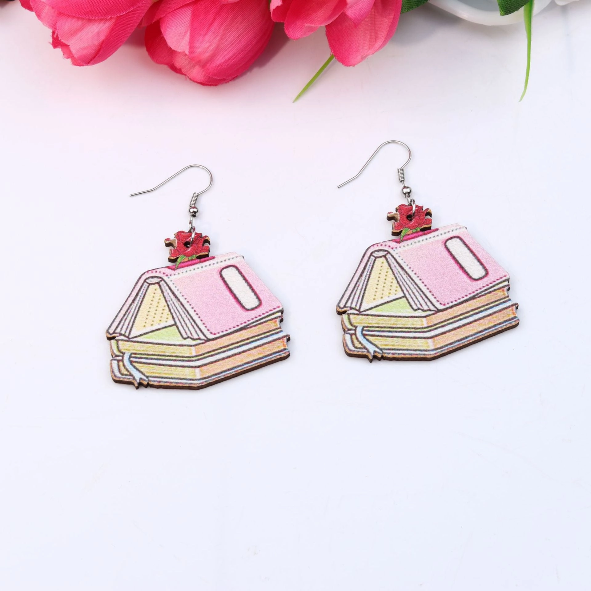 Wholesale Teacher's Day Wood Printing Pencil Book Ear Studs