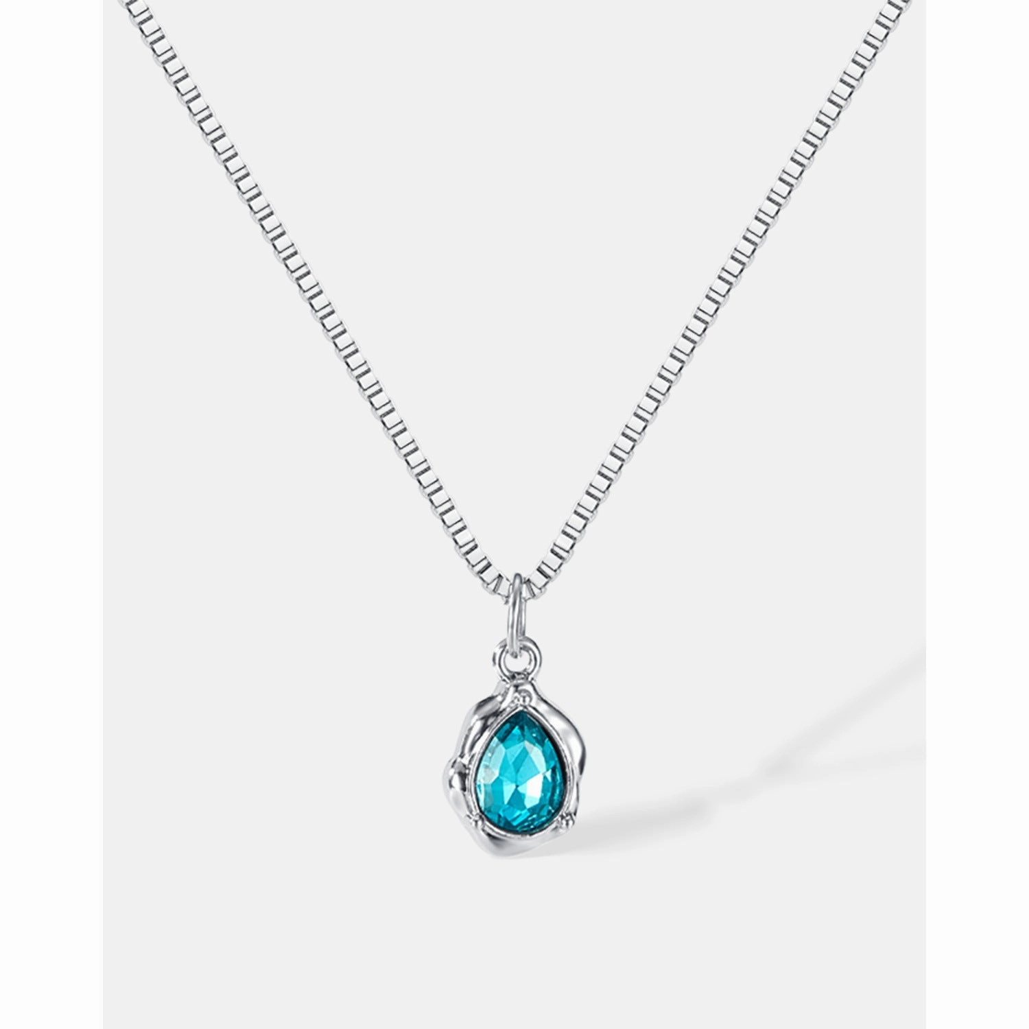 Wholesale Teardrop-shaped Blue Zircon Pendant Simple Stainless Steel Clavicle Chain