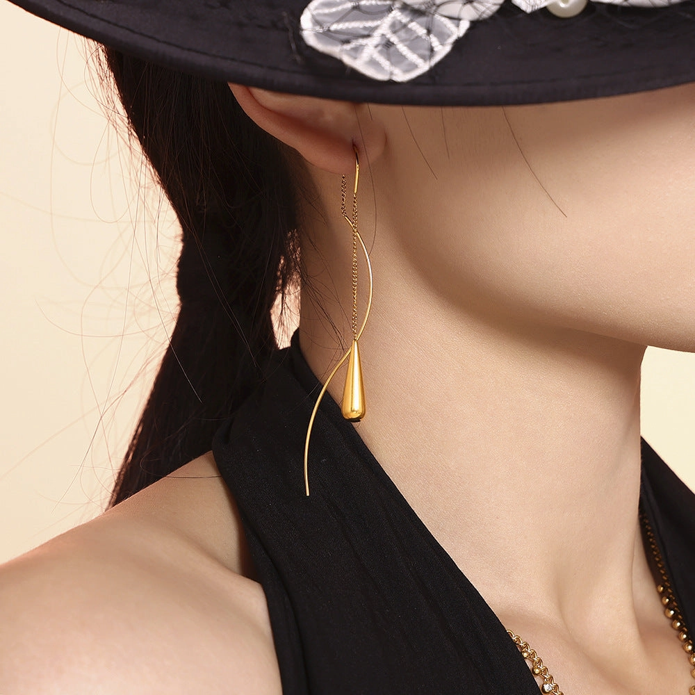 Wholesale Teardrop Tassel Stainless Steel Earrings