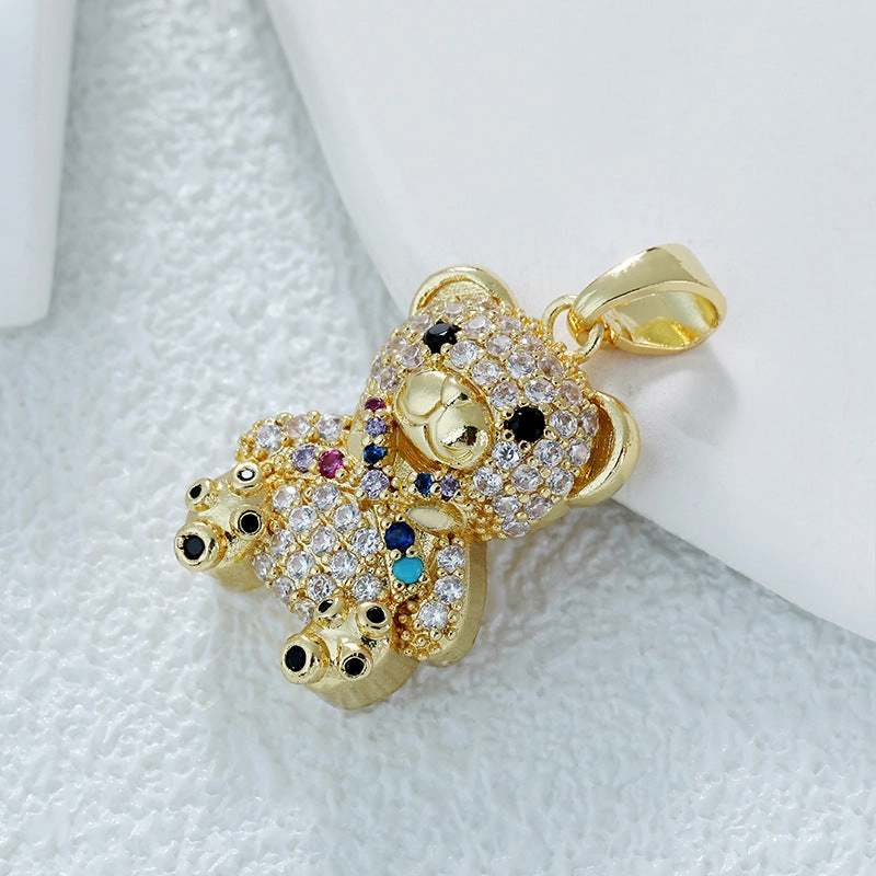 Wholesale Temperament All-match Titanium Steel Red Panda Animal Copper Plated Real Gold Micro-Inlaid Zircon Necklace Pendant