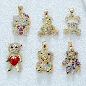 Wholesale Temperament All-match Titanium Steel Red Panda Animal Copper Plated Real Gold Micro-Inlaid Zircon Necklace Pendant