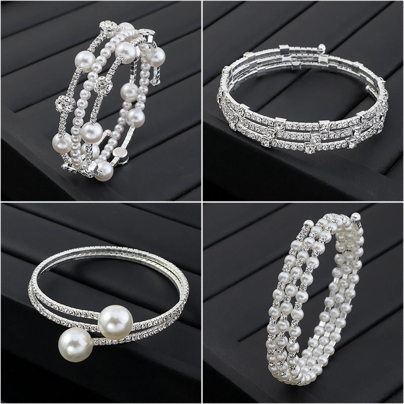 Wholesale Temperament Pearl and Rhinestone Multi-layer Bracelet