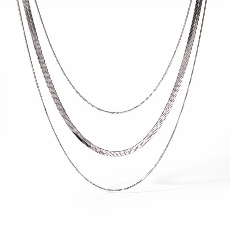 Wholesale Temperament Three-layer Blade Snake Bone Chain Minimalist All-match Gold-plated Stainless Steel Necklaces