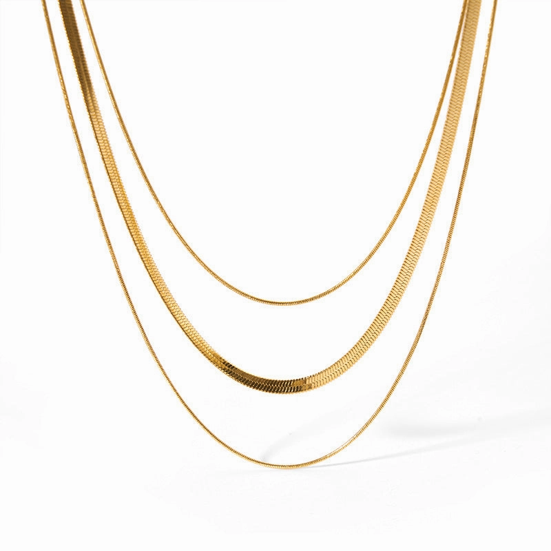 Wholesale Temperament Three-layer Blade Snake Bone Chain Minimalist All-match Gold-plated Stainless Steel Necklaces