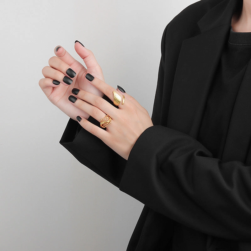 Wholesale Textured Concave and Concave Foil Wide Open Ring