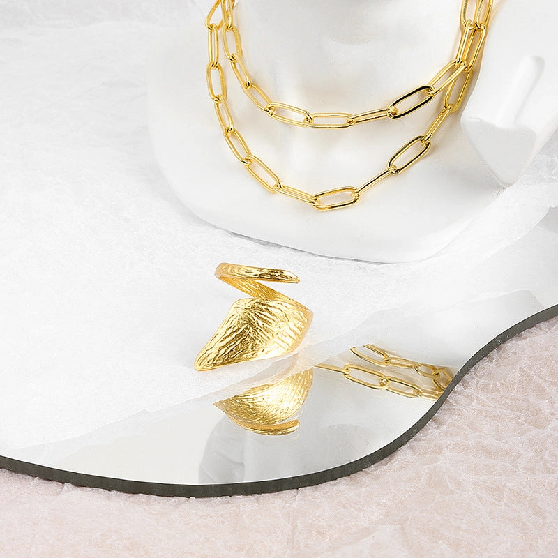 Wholesale Textured Concave and Concave Foil Wide Open Ring