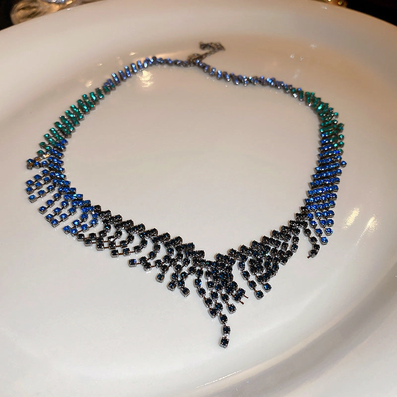 Wholesale Textured Super Flash Rhinestone Tassel Necklace Women's Short Necklace Internet Celebrity Clavicle Chain
