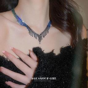 Wholesale Textured Super Flash Rhinestone Tassel Necklace Women's Short Necklace Internet Celebrity Clavicle Chain