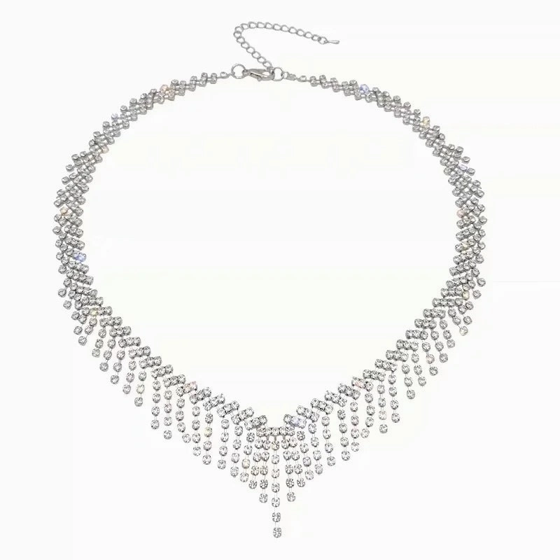 Wholesale Textured Super Flash Rhinestone Tassel Necklace Women's Short Necklace Internet Celebrity Clavicle Chain