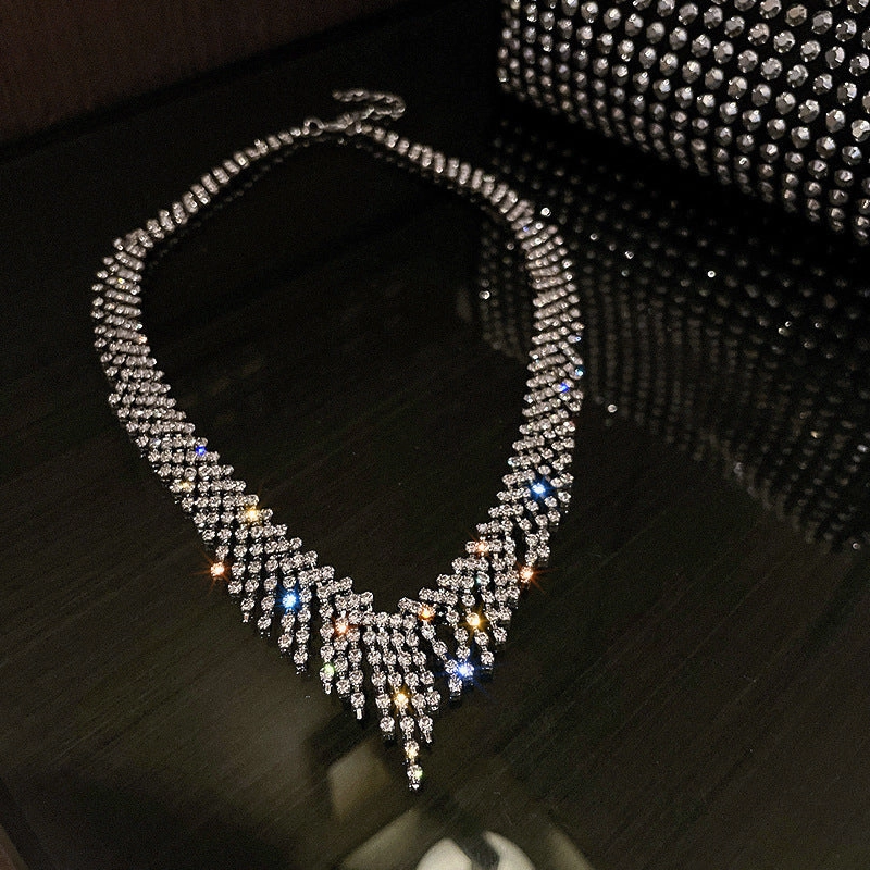 Wholesale Textured Super Flash Rhinestone Tassel Necklace Women's Short Necklace Internet Celebrity Clavicle Chain