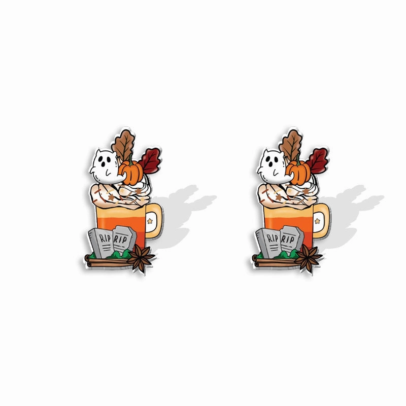 Wholesale Thanksgiving Coffee Ghost Maple Leaf Pumpkin Print Acrylic Earrings
