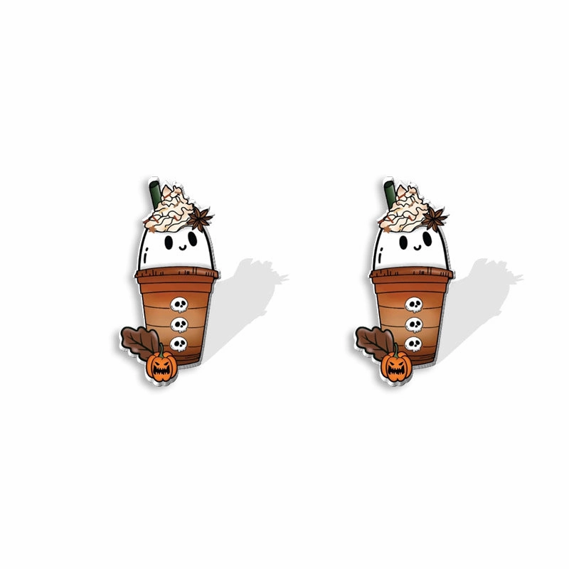 Wholesale Thanksgiving Coffee Ghost Maple Leaf Pumpkin Print Acrylic Earrings