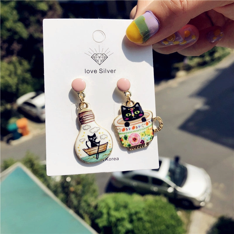 Wholesale The New Cat Slave Series Has Cat Happiness Cute Teacup Bulb Cat Earrings