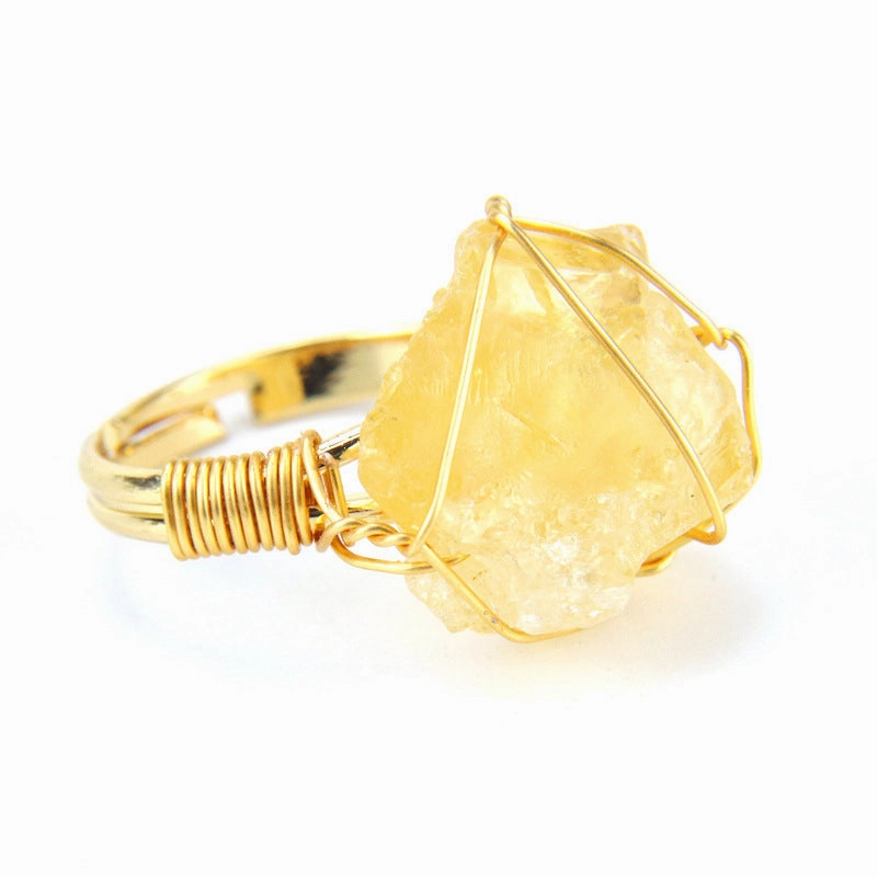 Wholesale The New Statement Hand-wound Rough Stone Agate Ring Is Adjustable