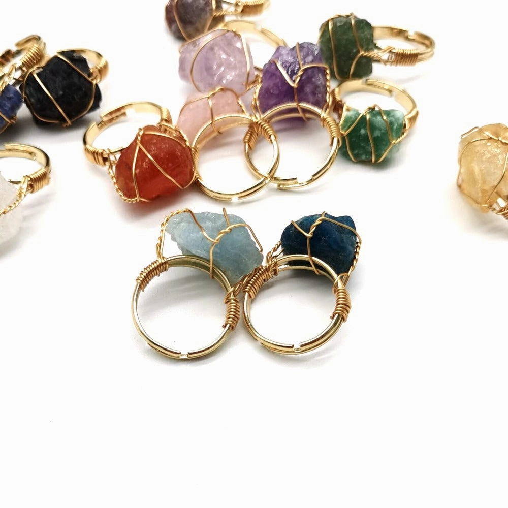 Wholesale The New Statement Hand-wound Rough Stone Agate Ring Is Adjustable