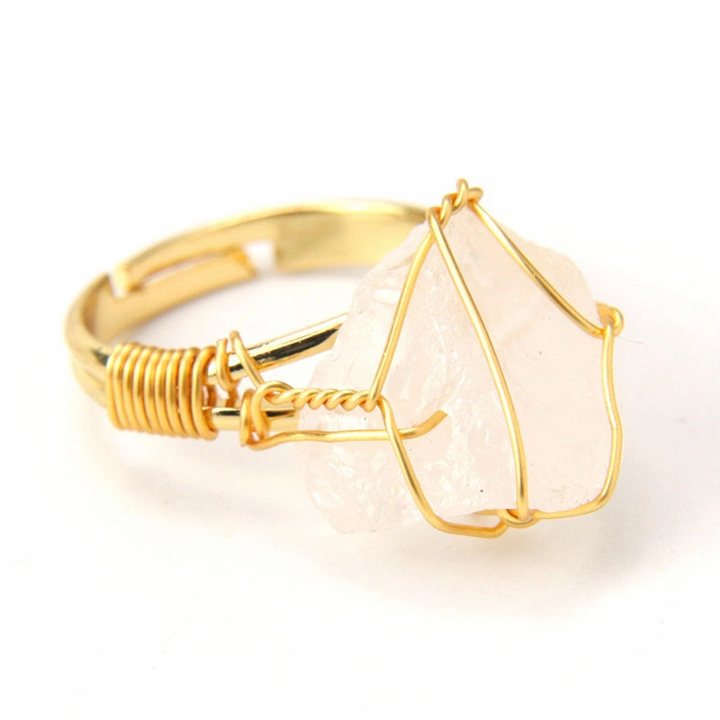 Wholesale The New Statement Hand-wound Rough Stone Agate Ring Is Adjustable