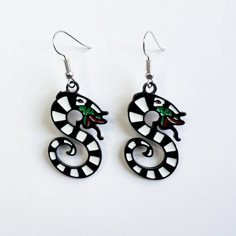 Wholesale The Popular Zodiac Snake Tide Exaggerated Black and White Double Snake Brother Black Wind Earrings
