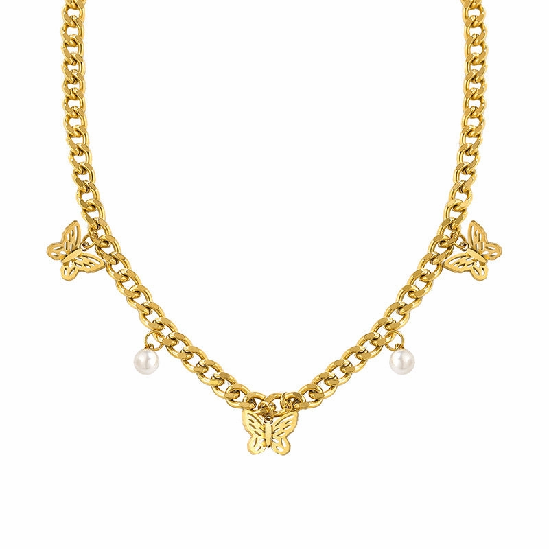 Wholesale Thick Chain Butterfly Stainless Steel Necklace
