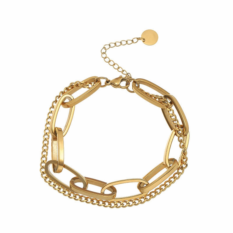 Wholesale Thick Chain Double Layer Titanium Steel 18K Gold Bracelet