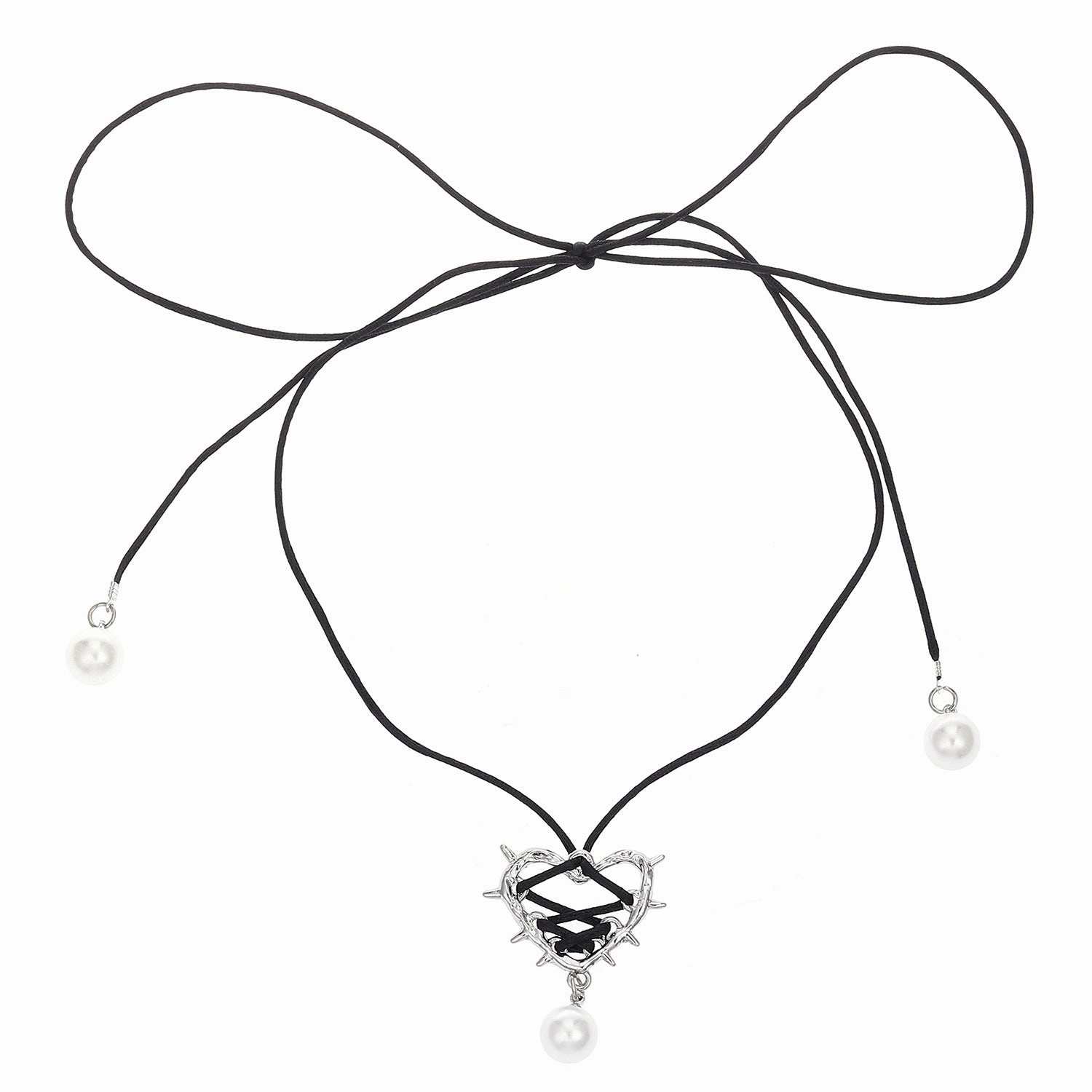Wholesale Thorn Heart Wrapped Ribbon Pearl Pendant Necklace