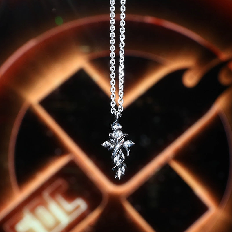 Wholesale Thorns and Rattan Twisted Cross Alloy Necklace