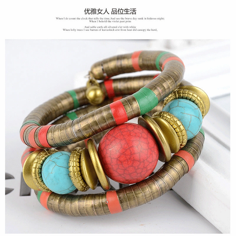 Wholesale  three-circle personality spacer retro beaded Bohemian multi-layer bracelet