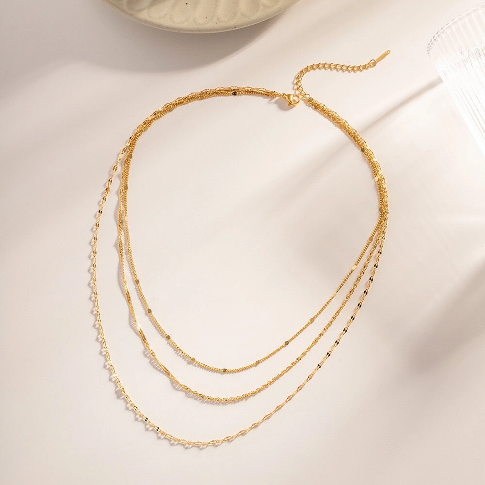 Wholesale Three Layers of Different Chain Stacking Necklace Clavicle Chain