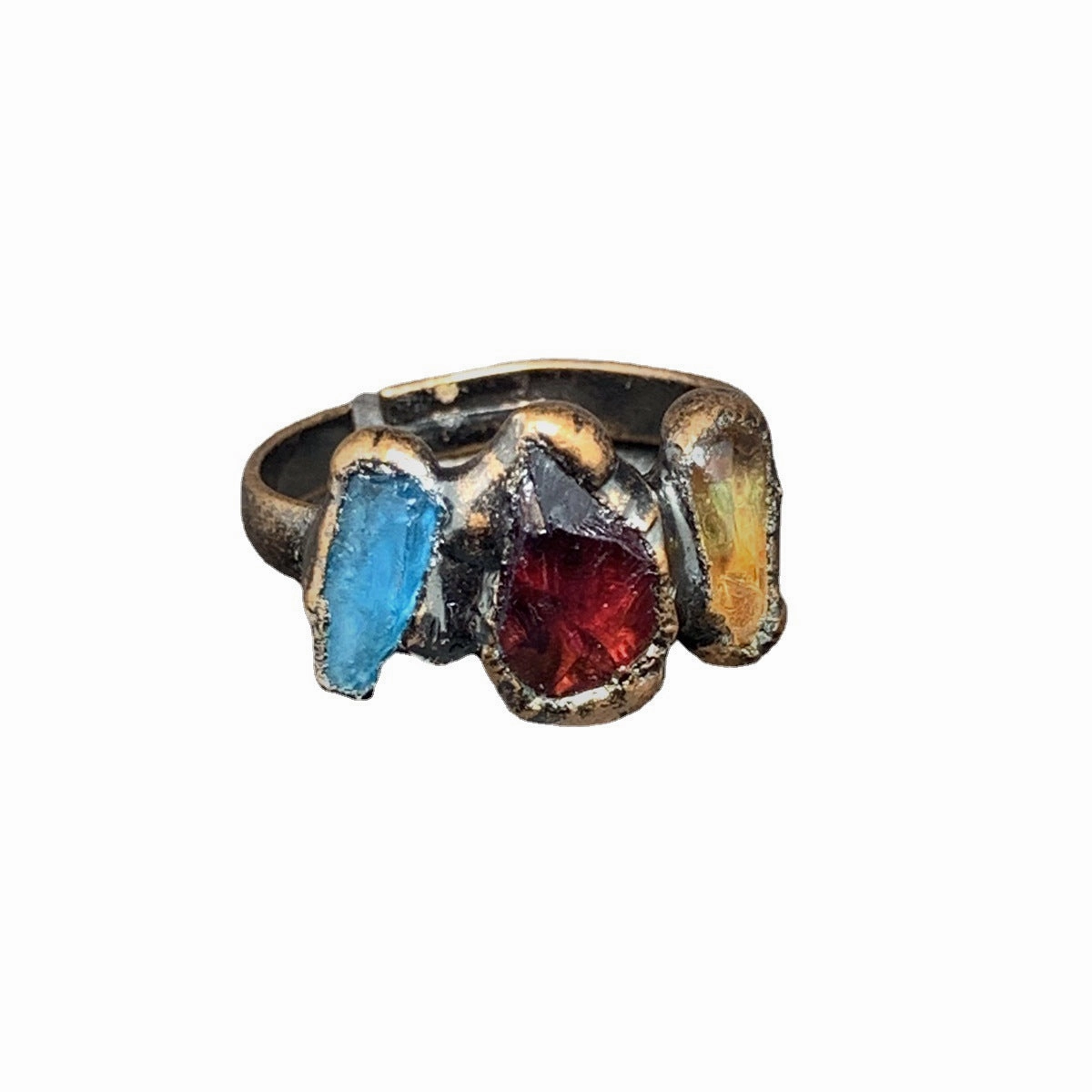 Wholesale Three natural stone raw stone bronze ring (stones arranged randomly)