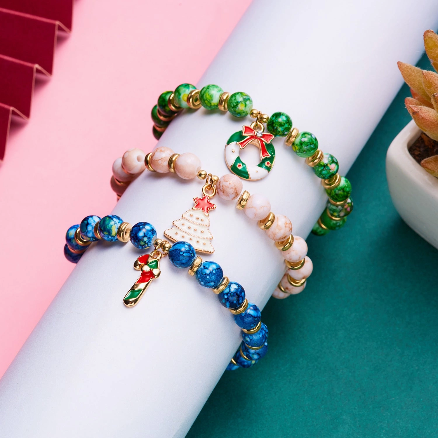Wholesale Three Pack Christmas Tree Old Man Snowman  Alloy Bracelets