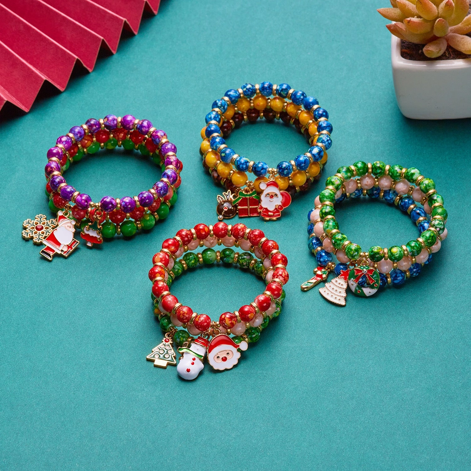 Wholesale Three Pack Christmas Tree Old Man Snowman  Alloy Bracelets