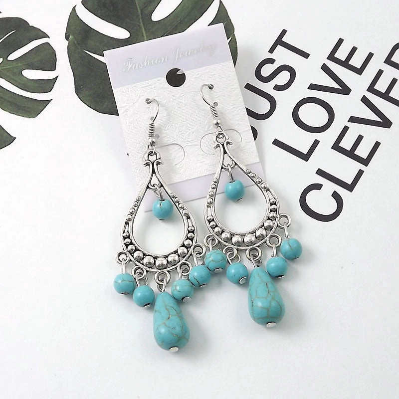 Wholesale Tibetan Nepal Ethnic Minority Vintage Miao Silver Turquoise Earrings
