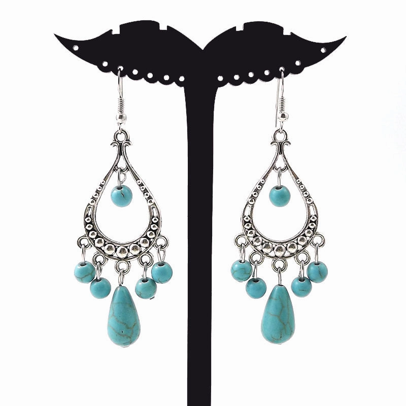 Wholesale Tibetan Nepal Ethnic Minority Vintage Miao Silver Turquoise Earrings