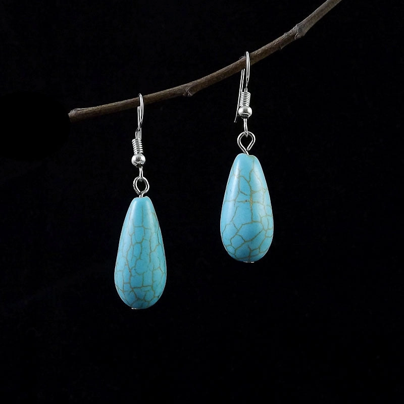 Wholesale Tibetan Nepal Ethnic Minority Vintage Miao Silver Turquoise Earrings