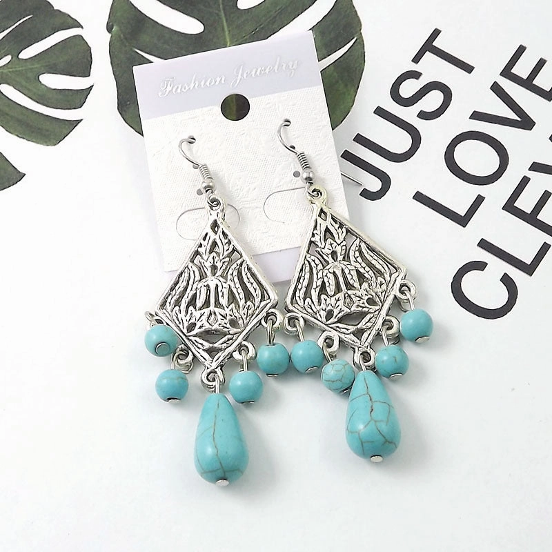 Wholesale Tibetan Nepal Ethnic Minority Vintage Miao Silver Turquoise Earrings