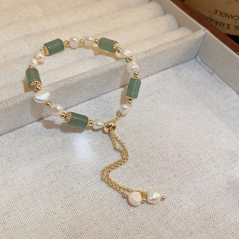 Wholesale Tide Elegant Pearl Crystal Jade Double Circle Bracelet Niche Personality Bracelet Fashion High Sense Bracelet
