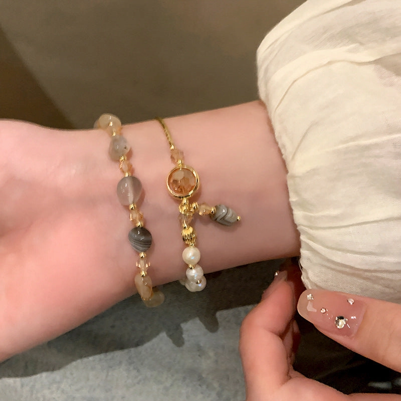 Wholesale Tide Elegant Pearl Crystal Jade Double Circle Bracelet Niche Personality Bracelet Fashion High Sense Bracelet