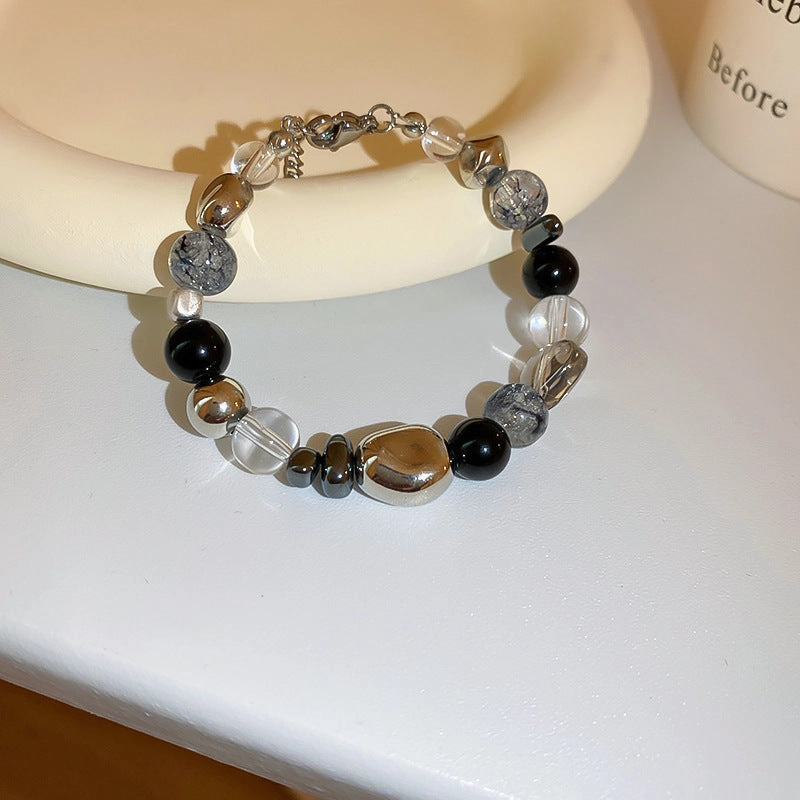 Wholesale Tide Elegant Pearl Crystal Jade Double Circle Bracelet Niche Personality Bracelet Fashion High Sense Bracelet