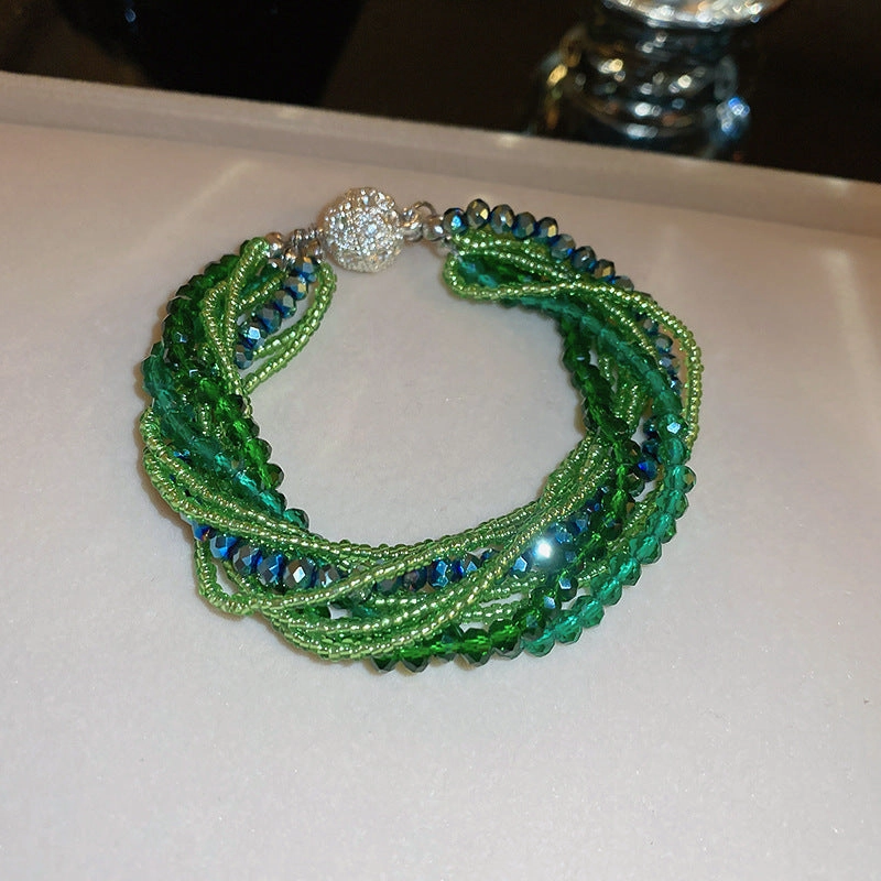Wholesale Tide Elegant Pearl Crystal Jade Double Circle Bracelet Niche Personality Bracelet Fashion High Sense Bracelet